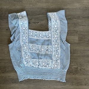 Ruffle sleeve crop blue blouse